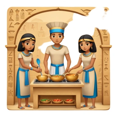 ancient Egyptian cooking scene in hieroglyphic style sticker
