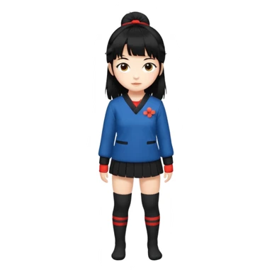 girl named Kally in a Japanese uniform with Black leg warmers and Black arm warmers with black hair with messy bangs sticker