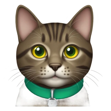 Dark brown tabby cat blue collar yellow green eyes sticker