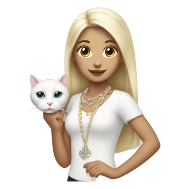 girl with white cat and jewelry sticker