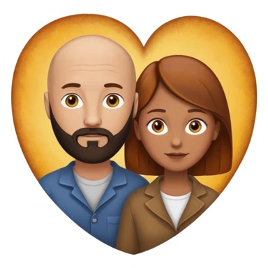 Couple. Bald man with dark brown-black beard. Woman with many small, faded freckles, white skin and she has auburn-yellow-brown-caramel-cinnamon dark hair. She has light yellow-brown eyes. The man have hazel eyes. They are inside a big heart. sticker