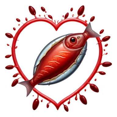 Ethereal red meat, liver, and sardines glowing with magical energy surrounding a bright red blood cell. Mystical light connects the foods to the blood cell and flows toward a heart and muscles, showing heme iron's role in creating vitality and energy throughout the body. sticker