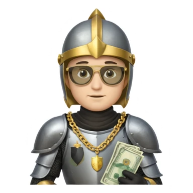 Knight with helmet gold chain dark glasses money sticker