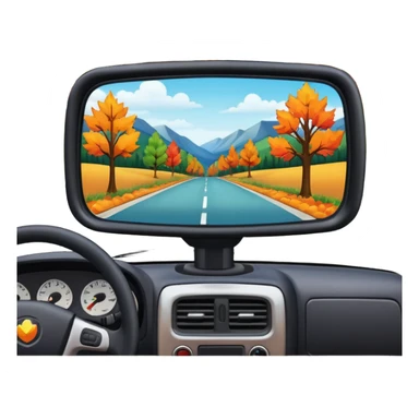 Fall scenery in the rearview mirror of a truck sticker