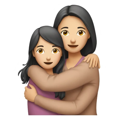 two asian sisters one older and one younger hugging sticker