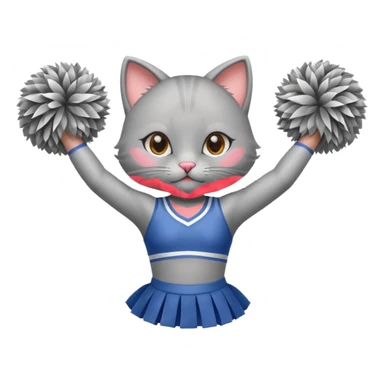 A cute sleek grey cat cheerleader twirling pom-poms with confident energy. sticker