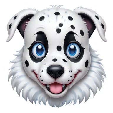 Cinematic Comical Harlequin Dalmatian Portrait Emoji, Head tilted dramatically with an exaggeratedly shocked or amused expression, featuring a striking Fur of predominantly white with vivid black patches, wide, expressive blue eyes filled with playful disbelief, Simplified yet hilariously expressive features, highly detailed, glowing with a slightly sassy glow, high shine, dramatic yet playful, stylized with an air of cheeky charm, bright and endearing, soft glowing outline, capturing the essence of a spirited and over-the-top guardian, so meme-worthy it feels like it could side-eye its way into internet fame instantly! sticker