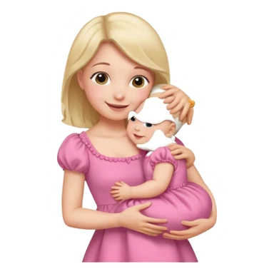 Draw an baby girl with dress being hold by mother sticker