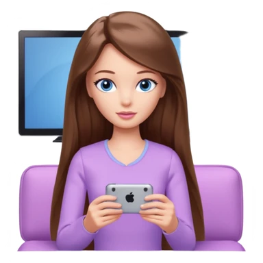 beautiful barbie girl with long brown hair, blue eyes and wearing light purple clothes watching netflix on tv sticker