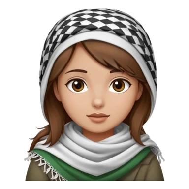 A girl wearing a Palestinian keffiyeh, brown hair, beautiful, and with a wheatish complexion tending towards white  sticker