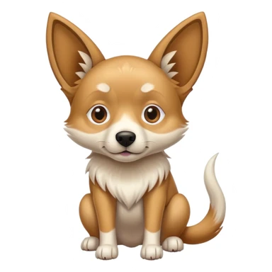 dog with pointy ears, tan fur, white tip of tail and chest and halfway up legs and blind eye  sticker