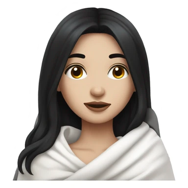 Pale Girl with black hair  laying down cozy in a white blanket sticker