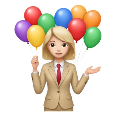 birthday  girl in biege suit + baloons sticker