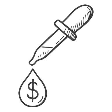hand-drawn outlined pipette at the top of a golden drop with a dollar sign inside the drop sticker