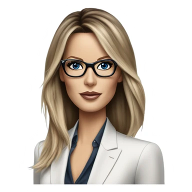 Hyper Realistic photo Kate Beckinsale blue eyes wearing glasses in a business meeting high fashion  sticker