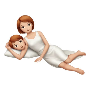 a woman, alone, short hair, light skin, auburn hair, laying on her side, full body is visible, feet are down. do not include other people, faces, or characters sticker