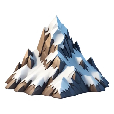 3D iPhone style emoji of a mountain peak, sharp summit, rocky texture, snow-capped tip, isolated on white background, soft shadows, high detail, playful and cute. sticker