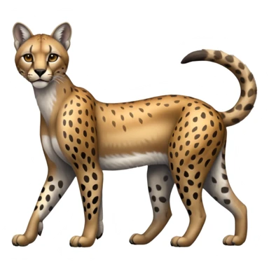 Realistic patterned marked edgy greyish blackish whitish silvery Shiny Colorful Glossy Cougar-Cheetah-Caracal-Lioness-Bobcat-fusion-animal-hybrid-creature, full body, tufted ears, long thin tufted tail sticker