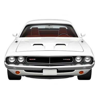 Structurally accurate white 1971 Dodge Challenger from Death Proof, perfect three-quarter perspective at 30 degrees, consistent proportions, detailed front end and side profile, all white, iOS emoji style sticker