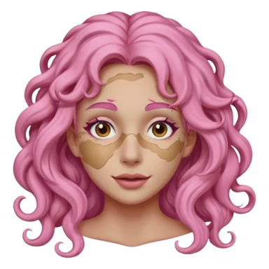 pink haired very long curly haired woman with full full face clay mask sticker
