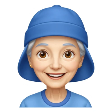 elderly woman with blue hat sticker