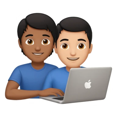 make an emoji of a happy male black hair developer behind laptop sticker