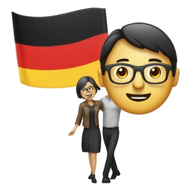 Man with straight short hair with glasses and stub. Woman with straight DARK hair with glasses. German flag dancing  sticker