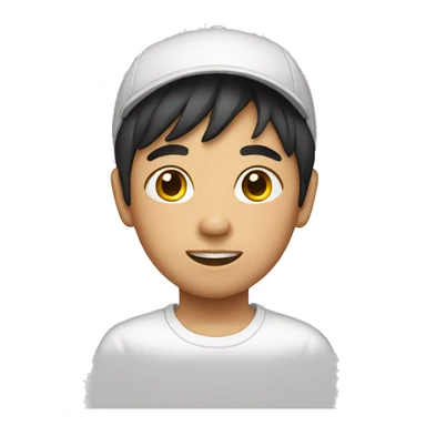 An Asian boy with a white tee sticker