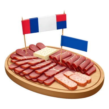 French flag on tooth pick on top of a SPAM charcuterieplatter sticker
