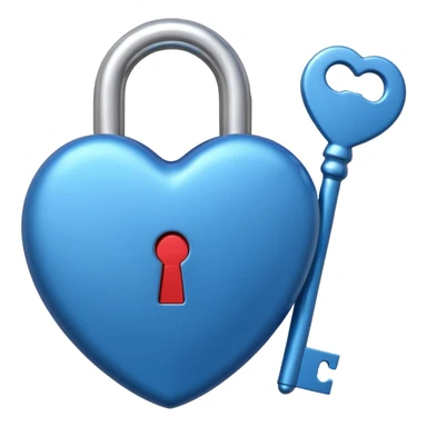 A blue heart-shaped lock with a silver key sticker