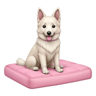 White belgian Shepard sit on a pink bed
  sticker