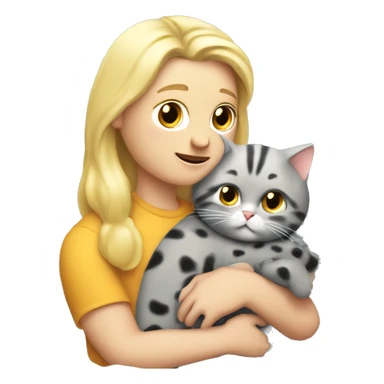 3 objects - a beautiful blonde with long hair and a polka-dotted dress, a bald handsome man in a cap and a rock T-shirt and a fat gray cat with black spots. The man hugs the blonde and holds the cat in his hands sticker