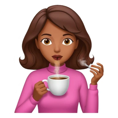 Mulher morena tomando café  com roupa rosa esfriando o café  sticker