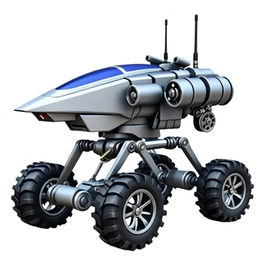 Star Wars jumping 8-wheel armored canine sporty self-balancing massive mech trail vehicle shooting motor-in-wheel side-hill leaning actively robotically articulating hydraulic independent suspended pod gimbal enemy mech off-road racing rover with large fast engine RC basher crawler megatron  sticker