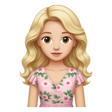 Blonde wavy long hair lady with a light pink flowered dress sticker
