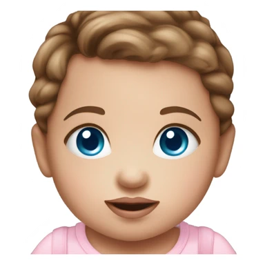 Adorable baby girl in pink cradle with brown hair and blue eyes and a pink pacifier sticker