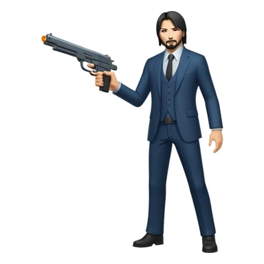 John Wick in full growth with a gun sticker