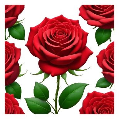 Cinematic Realistic Rose Emoji, Elegant and full of grace, with velvety, deep red petals unfurling in a perfect bloom, dew drops glistening on the soft edges, and a faint fragrance hanging in the air. The lush green leaves surround the stem, creating a vibrant contrast to the rich color of the petals. Soft glowing outline, capturing the essence of timeless beauty and romance in a single bloom. sticker