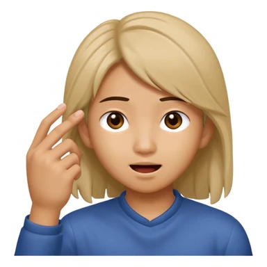A human Asian emoji moving its hair behind its ear, biting its finger sticker
