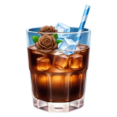 Cold brew coffee with mini roses blue light and small size mini glas cup with ice cubs sticker