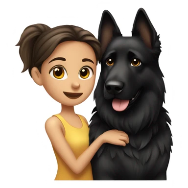 Brunette girl with long hair kissing black German shepherd dog  sticker
