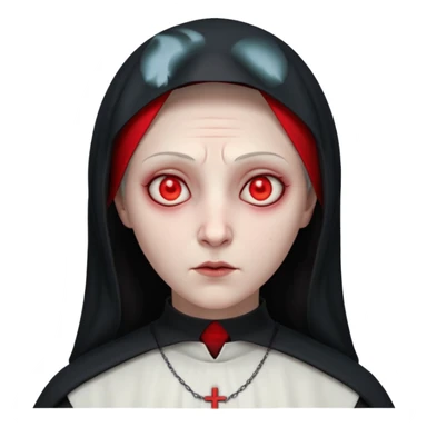 cursed village nun portrait, head and shoulders only, dark hood, mysterious expression, red accents, eerie glow, 3D cartoon, mobile game icon style, clean background, no text, no watermark

 sticker