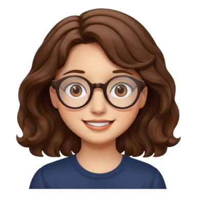 girl brown hair wavy. round glasses eye sticker