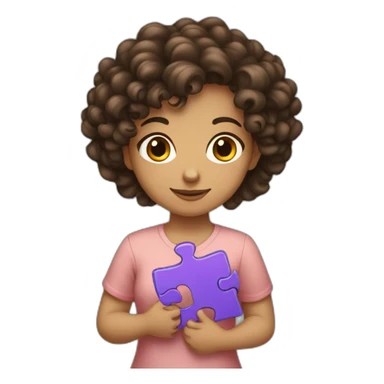 curly brunette girl holding a puzzle in her hands sticker
