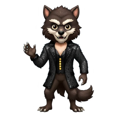The Werewolf from Universal Monsters with dark brown fur, black sequin outfit sticker