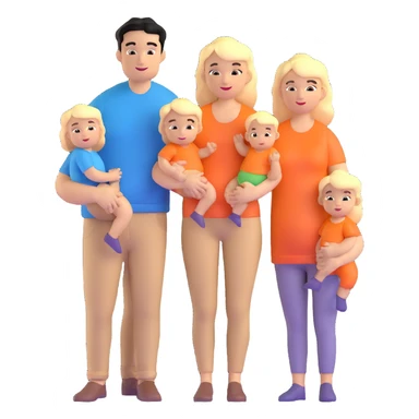 family with blond dad, brunette mom, blonde son, daughter with black hair, and a baby sticker