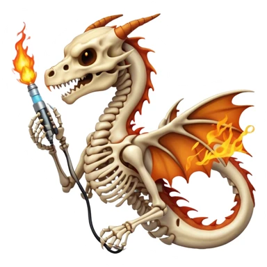 skeleton dragon holding ultrasound probe breathing fire  sticker
