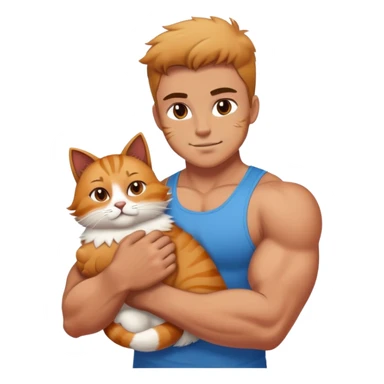 Muscular athlete petting a cat sticker