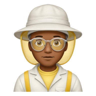black male bee keeper with white hat and yellow glasses, white outfit,  sticker