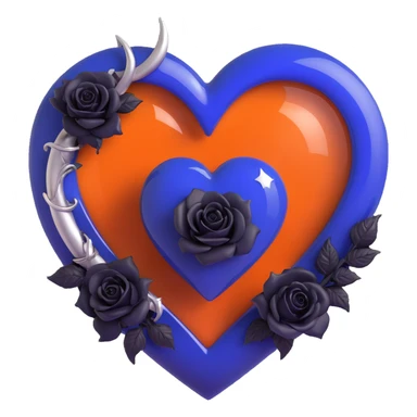 gothic heart in deep blue glass, silver crescent moon accent, black rose details, mysterious and opulent sticker